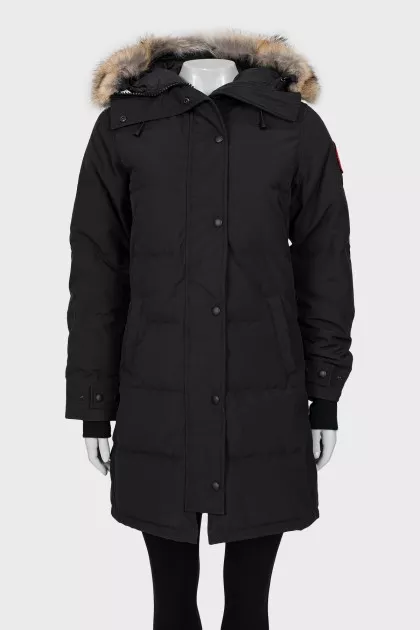 Down jacket decorated with natural fur