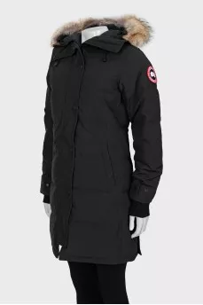 Down jacket decorated with natural fur