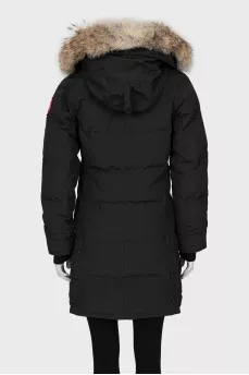 Down jacket decorated with natural fur