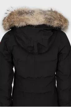 Down jacket decorated with natural fur
