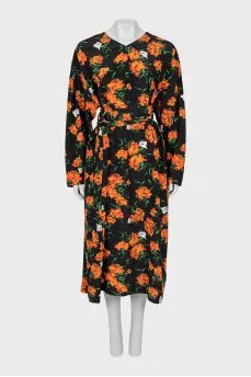 Silk dress with floral print and tag