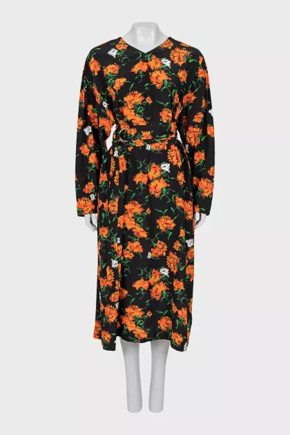 Silk dress with floral print and tag