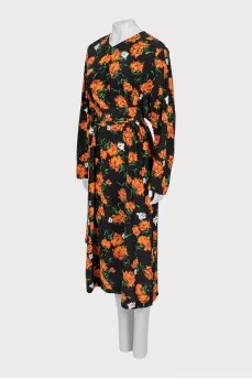 Silk dress with floral print and tag