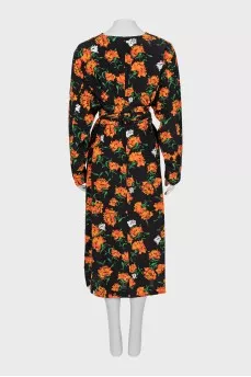 Silk dress with floral print and tag