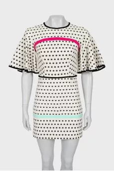 Polka dot print dress with ruffle sleeves