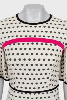 Polka dot print dress with ruffle sleeves