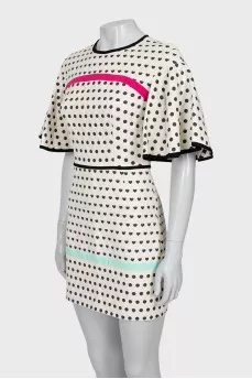 Polka dot print dress with ruffle sleeves