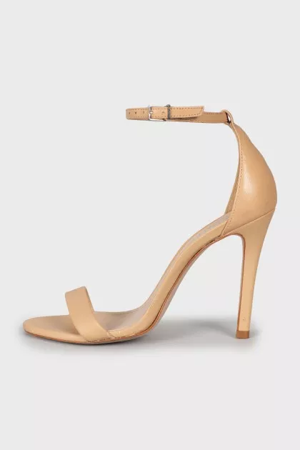 Beige leather stiletto heeled sandals