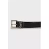 Patent leather belt with brand logo