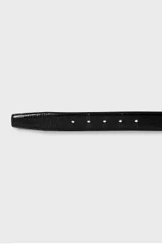 Patent leather belt with brand logo