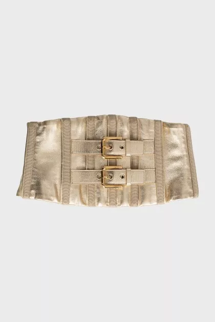 Belt made of leather and textile in gold color
