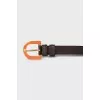 Leather belt with orange buckle