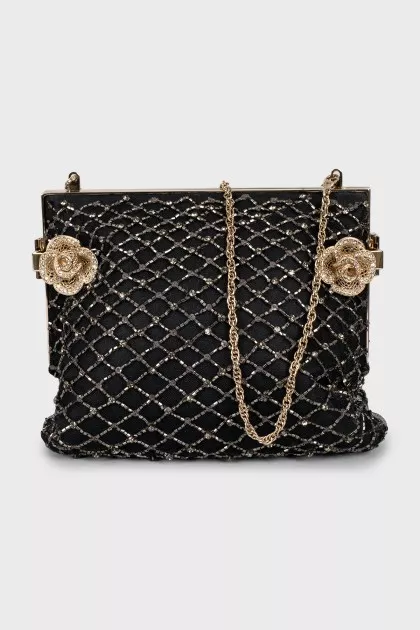 Mini black bag decorated with rhinestones