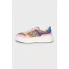 Canvas and leather sneakers with signature print
