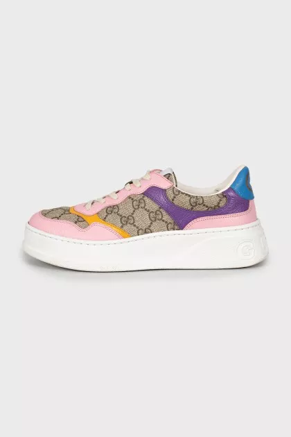 Canvas and leather sneakers with signature print