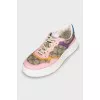 Canvas and leather sneakers with signature print