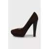 Brown suede open toe shoes