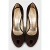 Brown suede open toe shoes