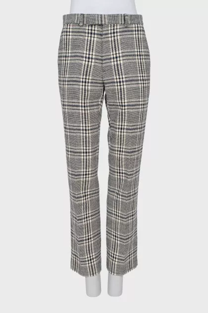 Checkered straight leg trousers with tag