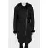 Leather sheepskin coat with oblique fastening