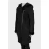 Leather sheepskin coat with oblique fastening