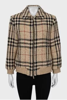 Checkered print wool jacket