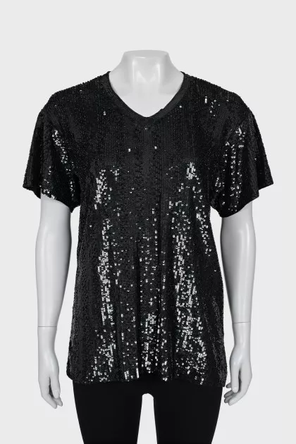 Linen T-shirt decorated with sequins