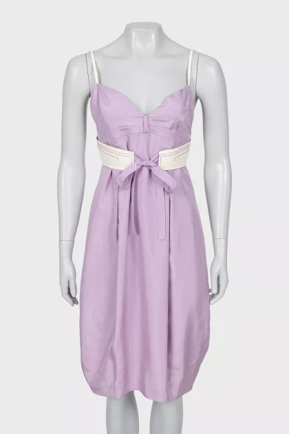 Silk dress with leather belt