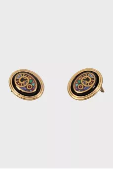 Gold earrings with enamel