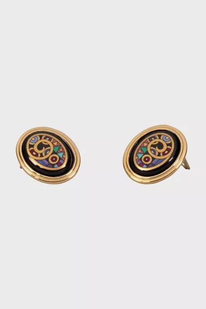 Gold earrings with enamel