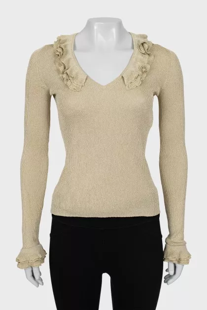 Jumper with frills on sleeves and collar