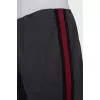 Trousers with red and black stripes on the sides