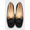 Suede shoes with leather decor