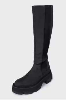 Rubber boots with textile inserts