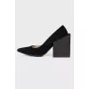 Suede shoes with a figured heel