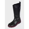 Insulated leather boots with zip