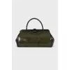 Green leather satchel bag