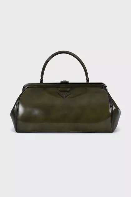 Green leather satchel bag