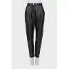 High waist leather trousers in black