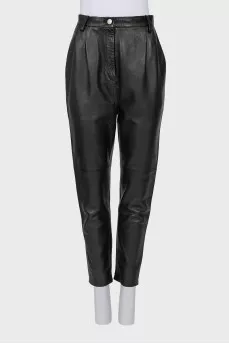 High waist leather trousers in black