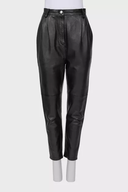 High waist leather trousers in black