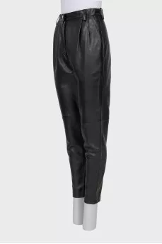 High waist leather trousers in black