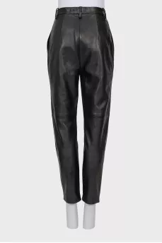 High waist leather trousers in black