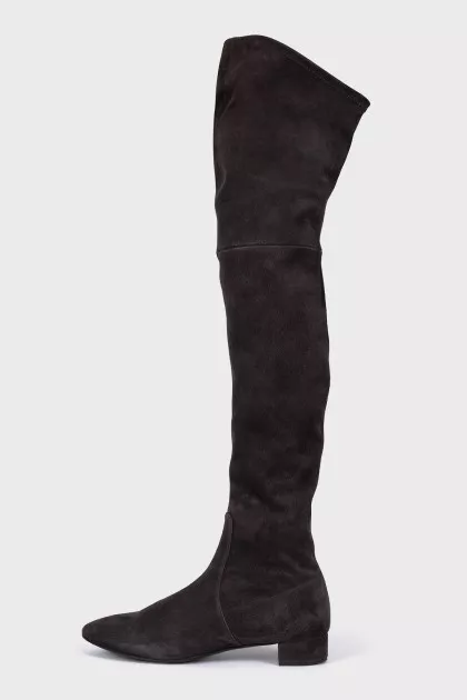 Grey suede over the knee boots