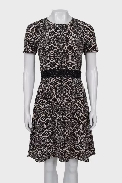 Silk dress with lace waistband