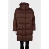 Brown down jacket with zipper and buttons