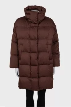 Brown down jacket with zipper and buttons