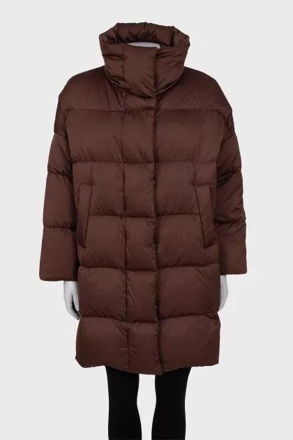 Brown down jacket with zipper and buttons