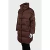 Brown down jacket with zipper and buttons