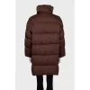 Brown down jacket with zipper and buttons